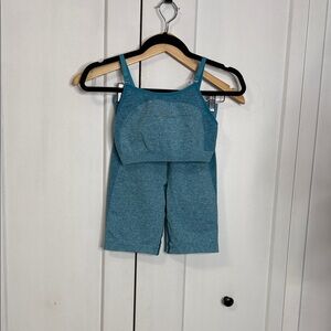 Gymshark Small Teal Turquoise Blue Two Piece Sports brand and Gym short set